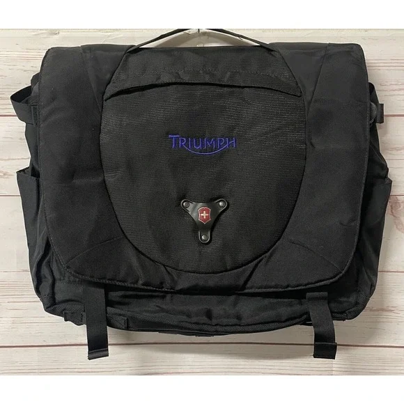Triumph Motorcycles Victorinox Black Nylon Messenger Pack Bag New Fast Shipping